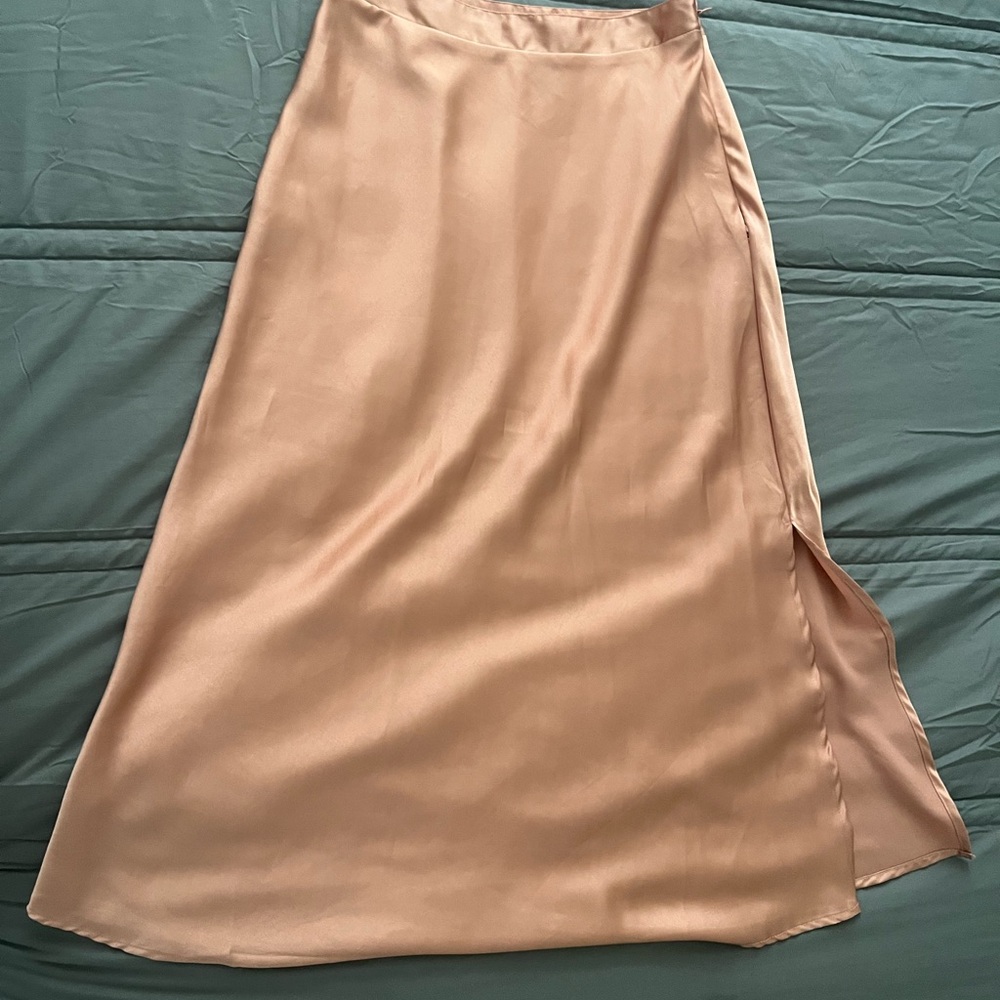 Elegant Satin Midi Skirt - Pink